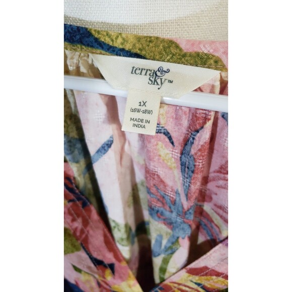 Terra & Sky Women's 1X (16W-18W) Plus Size Puff Sleeve Pearl Blush Floral Dress - Picture 7 of 11